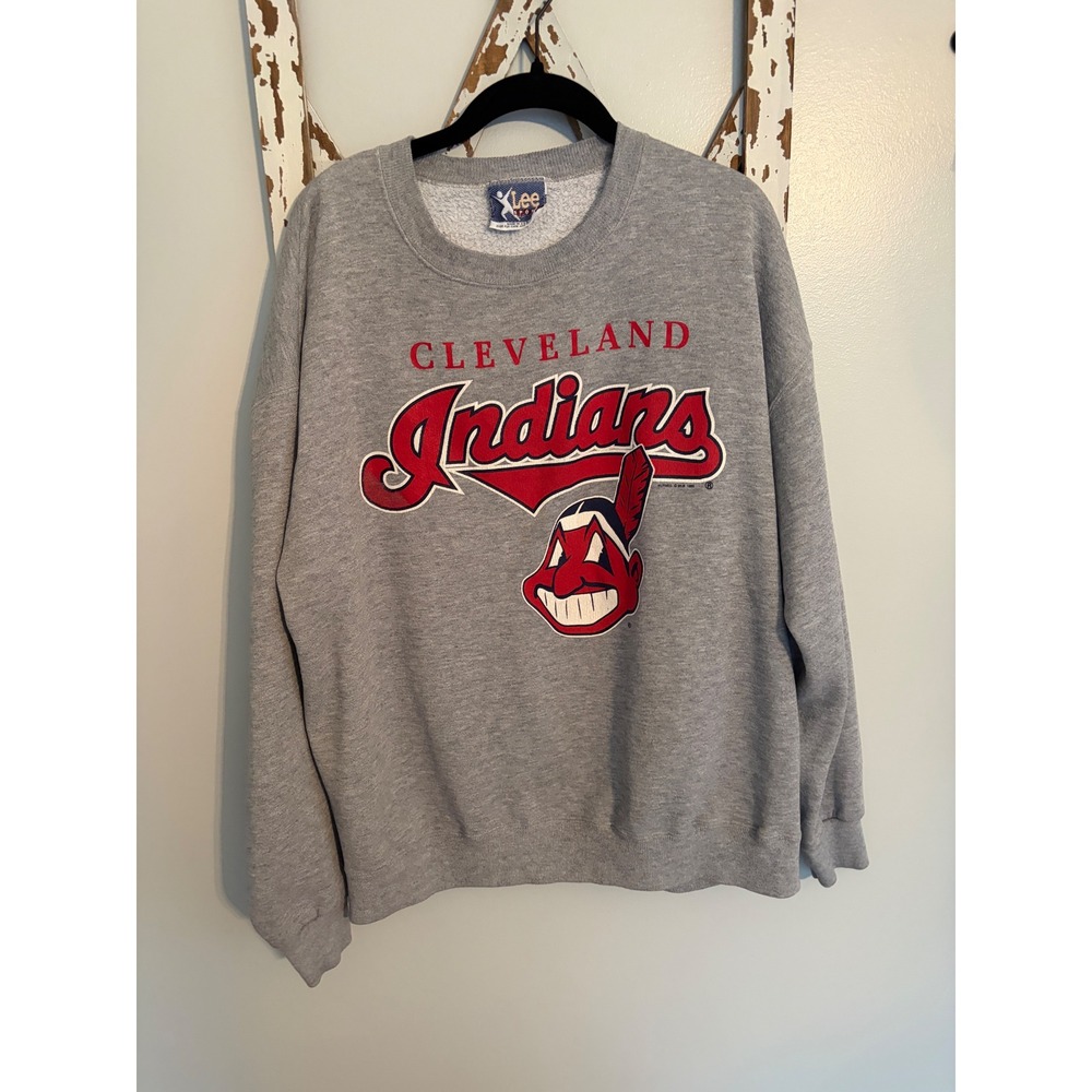 Vintage Lee Sport Cleveland Indians Sweatshirt Mens MLB Crewneck Gray 90s 1996